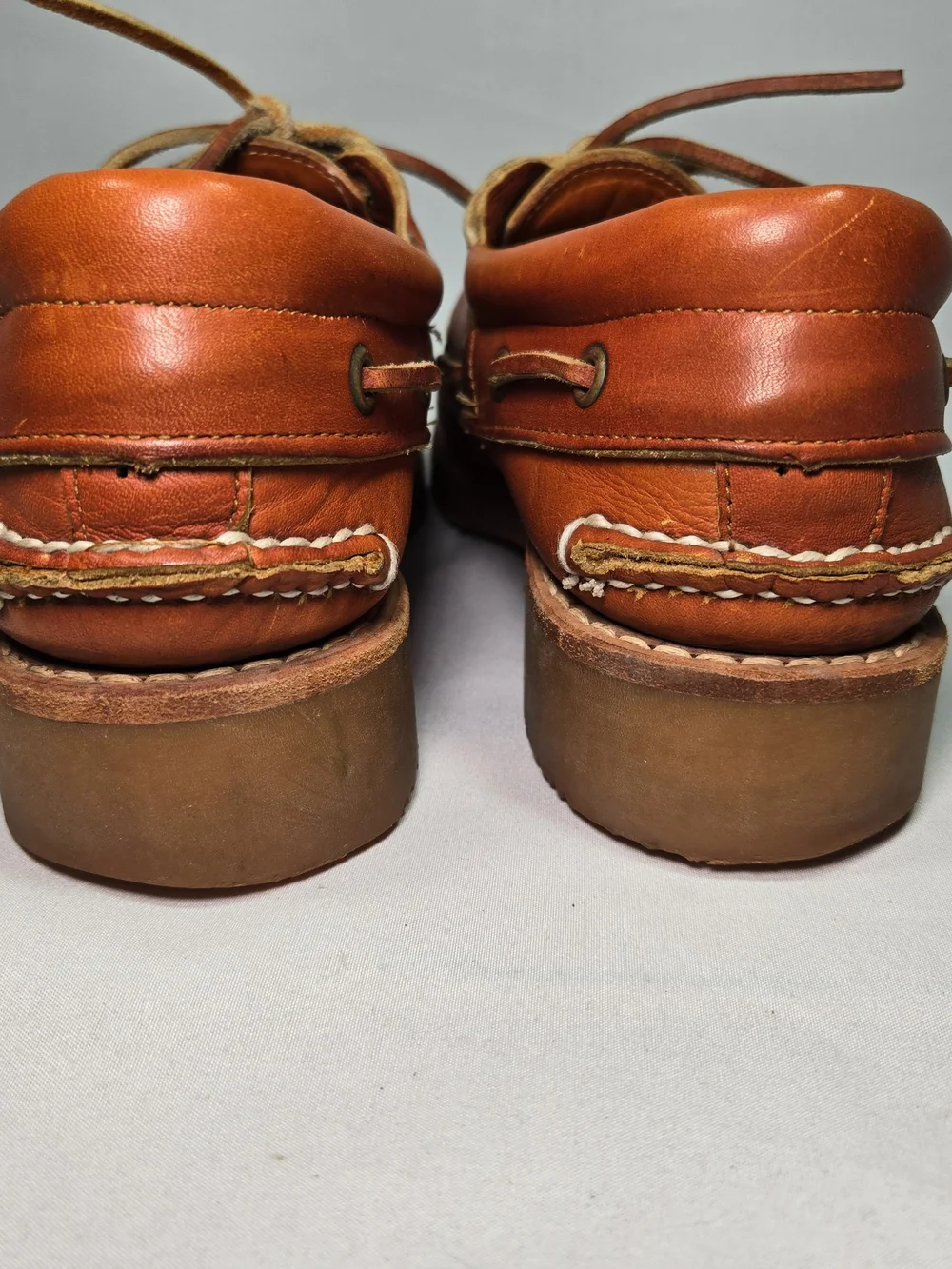 Vintage TIMBERLAND 3 Eye Boat Shoes Mens 8 Orange Brown Leather Custom Resoled